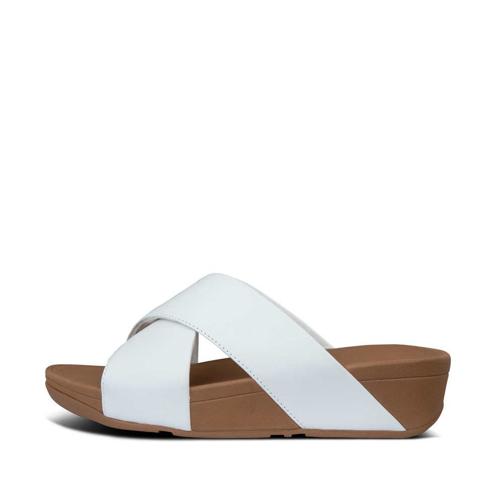 Fitflop Womens Slides White - Lulu Leather Cross - IR4970326